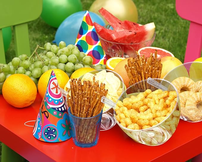 Hoolerry 12 Pcs Serving Bowls Kit Include Clear Plastic Bowls for Parties and Popcorn Measuring Scoops Acrylic Plastic Kitchen Angled Candy Scoops for Office Canister Salad Cooking (35 oz)