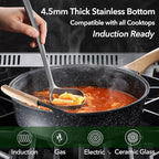 Nonstick Deep Frying Pan with Lid, 5.3 QT Swiss Granite Coating Sauté Pan, 13 Inch Healthy Non Stick Skillet Cooking Pan and Helper Handle with Silicone Cover, PFOA Free, Induction Ready.