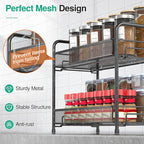 Spice Rack Organizer for Countertop 2 Pack, 2-Tier Counter Foldable Metal Standing Large Seasoning Storage Shelf for Kitchen Cabinet Bathroom Living Room Pantry Office, Black