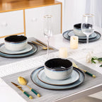 LeRatio Ceramic Dinnerware Sets for 6,Porcelain Plates and Bowls Sets,Handmade Reactive Glaze Dishes Set,Chip Resistant and Scratch Resistant | Oven&Dishwasher & Microwave Safe-Gray White(18PCS)