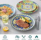vancasso Dinner Plates Set of 6-10.5 Inch Ceramic Plates, Microwave, Oven and Dishwasher Safe, Colorful Bohemian Style Dishes for Kitchen
