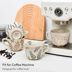 Ceramic Coffee Mug, 12 oz Small Novelty Unique Teacup with Handle, Stoneware Cup for Tea Mocha Latte Cappuccino (Set of 2, Ivy and Leaf)