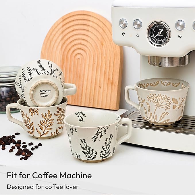 Ceramic Coffee Mug, 12 oz Small Novelty Unique Teacup with Handle, Stoneware Cup for Tea Mocha Latte Cappuccino (Ivy)