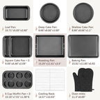 12PCS Nonstick Baking Pans Set - Stackable Bakeware Sets with Wider Grip, Carbon Steel Baking Set Including Cookie Sheets for Baking, Muffin Pan, Loaf Pan, Cake pan, Roasting Pan, Oven Mitts