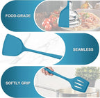 TeamFar Silicone Cooking Utensils Set, 5-Piece Heat Resistant Kitchen Utensils Set, Nonstick Slotted Solid Spoon Turner Pasta Server for Frying, Serving, Mixing, Non-Toxic & Dishwasher Safe, Dark Blue