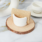 Quick Drying Diatomite Stone Sponge Holder, Compact Sponge Caddy for Kitchen Sink Counter, Water-Absorbing Round Organizer with Wide Slot, 1 Pack, White
