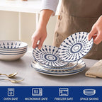 Bestone Ceramic 12-Pieces Dinnerware Sets, Ceramic Dish Plates and Bowls Sets, Dishes Set for 4, Dinner Salad Dessert Plates, and Cereal Bowls Set, Gift,Vintage Blue