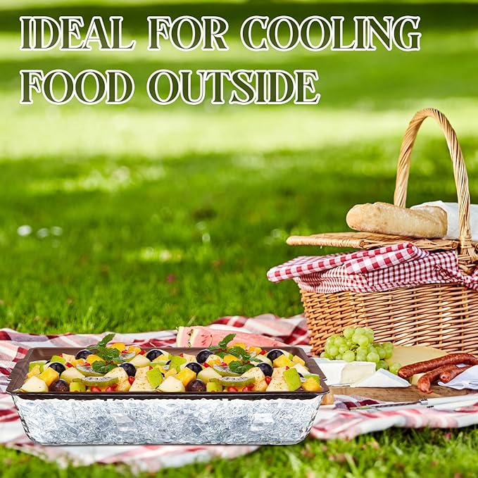 Baderke 2 Set 16" x 9" Plastic Chilled Serving Tray for Parties with Compartments Ice Chilled Party Platter Charcuterie Serving Board Cold Dish Dip for Fruit Seafood Vegetable Appetizer (Dark Wood)