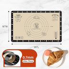 Silicone Baking Mat with Recipes, Silicone Mat for Baking Macaron, Bread, Pizza, Surdough, Silicone Baking Mat with Measurement, Non Stick Pastry Mat for Dough Rolling