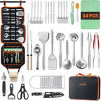 Portable Camping Cooking Utensils Set, Camp Kitchen Set with Organizer Bag, RV Essentials Outdoor Cooking Utensil Kit for Travel, Picnics, Camping, BBQs, Parties