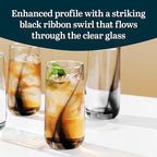 Libbey Black Ribbon Drinking Glasses Set of 8, 16 Oz Sleek Ribbon Accent Drinking Glass Cups, Durable Water Glasses Set for Soft Drinks, Iced Tea