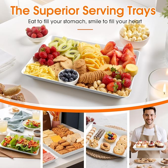SpaceWhisper 6 Pack Serving Tray, Serving Platters for Snacks, Fruit, Cookies, Dessert, Large Reusable Rectangular Party Platters,3 Size Set Large 16"*11",Medium 14"*9",Small 12"*7"