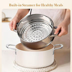 PekGema Ceramic Pots and Pans Set, 16 Pcs Cookware Set Non Toxic, Nonstick Kitchen Cookware, Oven Safe Cooking Pan Set, PFAS PTFE PFOA FREE,Compatible with All Cooktops, comfortable handle.Cream White