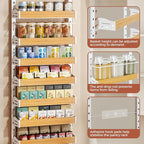8-Tier Spice Rack Wall Mount, Heavy-Duty Over the Door Pantry Organizer with Wooden Adjustable Basket, 2 IN 1 Wall Mount or Hanging Pantry Door Organizer, Door Spice Rack for Home, White