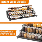 3-Tier Spice Rack Organizer for Kitchen Cabinet or Pantry, 16"-29" Expandable Spice Organization Shelf, Seasoning Organizer, Metal Display Shelf, Slip-Resistant Design for Jars and Bottles, Black