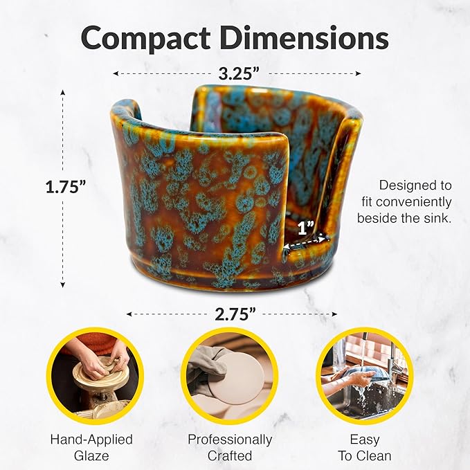 Elevated Lifestyle Ceramic Sponge Holder – Sink Caddy Organizer, Decorative Bathroom and Kitchen Sink Accessories, Allows Sponge to Dry, Ideal Countertop Sponge & Bar Soap Holder - (Marbled Turquoise)
