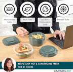 Rachael Ray Soup & Sandwich Container For Lunch, Hot Soup Lunch Container For Adults, Reusable Soup Bowl With Container For Sandwich or Toppings, Includes Removable Ice Pack, Hot or Cold Food Storage