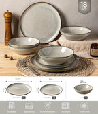 GBHOME Stoneware Dinnerware Sets for 6, 18 Pieces Rustic Ceramic Plates and Bowls Set, Handmade Reactive Glaze Plate Sets, Highly Chip Resistant Dishes, Microwave & Dishwasher Safe, Green Wheat