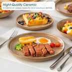 vancasso ANYA 24 Pieces Plates and Bowls Set, Caramel Dinnerware Sets, Reactive Glaze Dishes Set for 6, Ceramic Dishware Sets Kitchen Dinner Set, Microwave & Dishwasher Safe