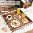 Joy&Grace Ottoman Tray for Living Room Large Acacia Wooden Serving Tray with Handles for Coffee Table, Breakfast in Bed, Food Dinner, Decorative Tray (Color Natural, 22" x 22" x 2")