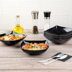 Restaurantware Moderna 32 Ounce Fancy Plastic Bowls 10 Square Disposable Salad Bowls - Durable Heavy-duty Black Plastic Bowls For Warm And Cold Foods