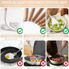 Silicone Cooking Utensils Set, 43Pcs Non-Stick Heat Resistant Kitchen Utensils Spatula Set with Wooden Handle for Baking, Cooking, and Mixing, Best Kitchen Gadgets Tools with Holder (White)