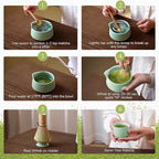 HELPLX Matcha Whisk Set, 10-Piece Japanese Matcha Kit with Bowl, Whisk & Holder, 2 Tea Cups, Bamboo Scoop, Spoon, Sifter, Scoop Rest & Tea Towel – Green Matcha Tea Set for Ceremony or Daily Use