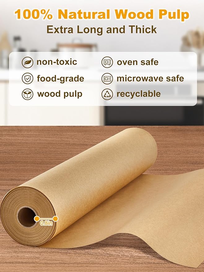 SMARTAKE Parchment Paper Roll for Baking, 13 in x 278 ft, 300 sq.ft, Non-Stick Baking Paper Sheets with Slide Cutter, Heavy Duty Extra Long, for Kitchen Baking Cooking Grilling Steaming, Unbleached