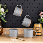 GBhome 12OZ Stackable Coffee Mugs, Ceramic Coffee Mugs with Texture Patterns for Man,Woman,Dad,Mom, Modern Coffee Cups Set of 4 for Latte/Cappuccino/Cocoa. Dishwasher&Microwave Safe, Gray