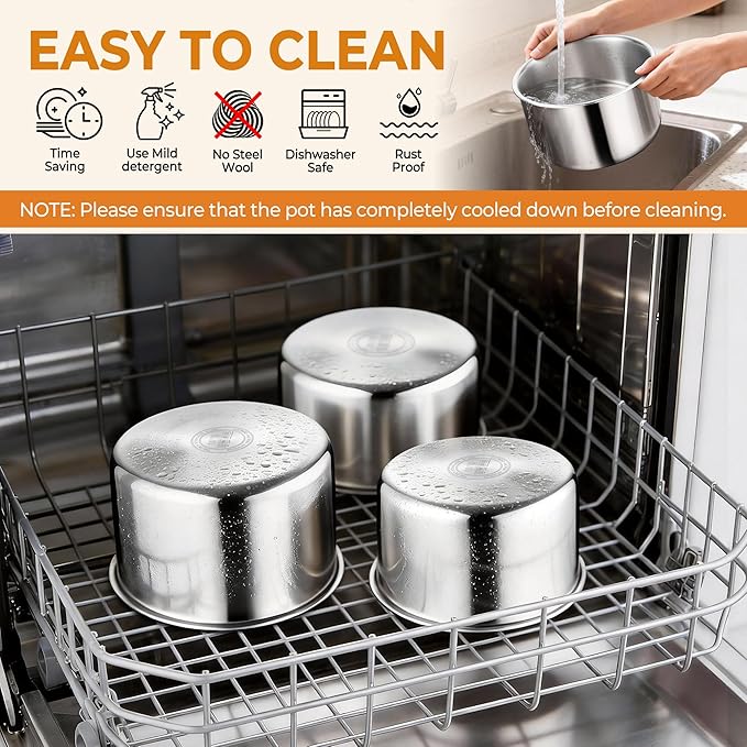 P&P CHEF Tri-Ply Stainless Steel Cookware Set of 3 with Removable Handle, 9-Pieces Pots and Pans Set, Induction 2Qt Saucepan, 3Qt Small Pot & 4Qt Cooking Pot, Oven & RV Safe to 500℉, Dishwasher Safe