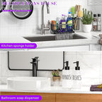 MASADI Kitchen Dish Soap Dispenser Set with Sponge Holder, 12OZ Glass Bottle, Hand and Dish Soap Dispenser Set, Non-Slip Silicone Pad, Brush Holder, Kitchen Sink Organizer Countertop (Black+White)