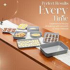 8 Piece Nonstick Stackable Bakeware Set - 8 Piece Nonstick Bakeware Set - Easy Storage, 450°F Oven Safe, Durable Design, Muffin, Loaf, Baking Sheets, Round & Square Pan, Roaster; BPA-Free (Gray)