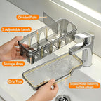 Kitchen Sink Sponge Holder, Sink Caddy Organizer with Compartments, Self-Draining and Easy-Clean Design, Sink Caddy for Kitchen Sink, Bathroom, Vanity, Countertop Storage, Kitchen Sink Caddy Organizer