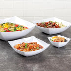 Restaurantware Moderna 32 Ounce Fancy Plastic Bowls 10 Square Disposable Salad Bowls - Durable Heavy-duty White Plastic Bowls For Warm And Cold Foods