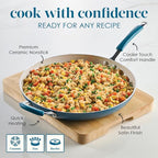 Rachael Ray Cucina Ceramic Nonstick Frying Pan/Skillet, Dishwasher Safe, 14 Inch Open Fry Pan - Marine Blue