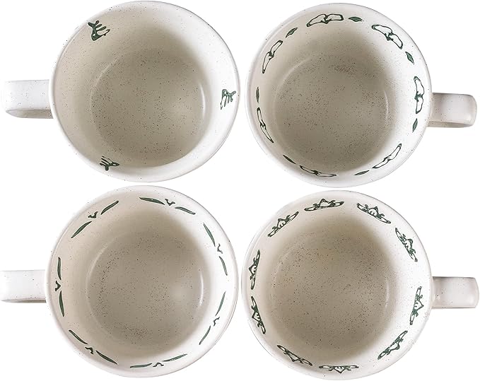 Ceramic Mugs 11 oz Set of 4, Unique Luxurious Stoneware Cups for Coffee Milk Latte Cappuccino Tea, Office Home Kitchen Use, Dishwasher Microwave Freezer Safe, Mixed Green