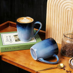 MONITO 14 OZ Coffee Mugs Set of 4, Large Ceramic Blue Coffee Mugs Set with handle for Tea/Latte/Milk/Cocoa, Funny Tea Cups for Office and Home, Engagement Gifts. (Ice-snow Blue)