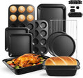 11-Piece Nonstick Baking Pans Set - Professional Grade Carbon Steel Bakeware with Premium Coating- Dishwasher Safe, Stackable, Oven Safe to 450°F (Black)