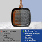 Sweetcrispy Nonstick Grill Pans Set, 3 Piece Square Frying Pan Skillet Set with Stay Cool Handle & PFOA Free, Compatible with All Stovetops (9.5" 10" 11") Black