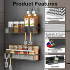 Magnetic Spice Rack for Refrigerator, 6 Pack Magnetic Shelf, Fridge Magnet Organizer with Moveable 12 Hooks, Magnetic Fridge Shelf for Kitchen Organization and Storage (6 Pack)
