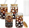 Mumufy 4 Pack Bridesmaid Gift Glass Cups, Cute Flower Mason Jars with Bamboo Lids & Straws, 16oz Iced Coffee Tumblers for Wedding, Bridal Party, Birthday, Mother's Day(Fresh Flower)