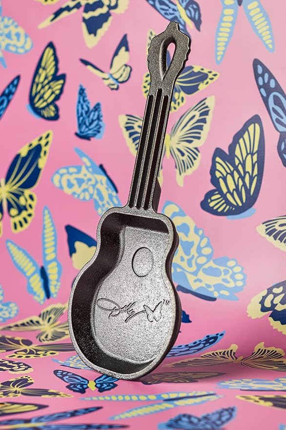 Lodge 4.5 Inch Dolly Parton Mini Rockstar Cast Iron Guitar Skillet - Hand Wash Only Collector’s Piece - Cast Iron Skillet for Single Serve or Decorative Use