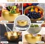Supkiir Stainless Steel Salad Bowls with Gold Tong, 9.8”×4.5” 51oz Gold Kitchen Mixing Bowl, Large Serving Bowl Nesting Bowls for Mixing Cooking Baking Prepping Salad Soup Fruit