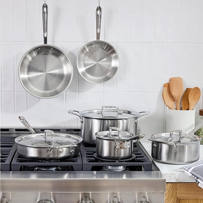 All-Clad D5® Stainless Steel Core 10 Piece Cookware Set- Made in USA- The Upgrade for Supremely Even Heat- Includes Frying Pans, Saucepan, Sautépan, Stockpot -Oven Safe & Induction Compatible