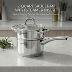 SUNHOUSE 2 Qt Stainless Steel Saucepan with Steamer and Lid - Steamer for Cooking, Kitchen Induction Cooking Pot with Vegetable Food Steamer Basket with Stay-Cool Handle