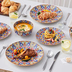 vancasso 12 Pieces Dinnerware Sets, Orange Plates and Bowls Set, Porcelain Dishes Set for 4, Microwave and Dishwasher Safe, Scratch Resistant, Bohemian Style Dining Ware Service for 4, Series SIMI