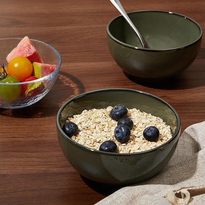 Pokini 5.3" Cereal Bowls & Dessert Bowls Set of 6-20 Oz Small Bowls for Kitchen-Ceramic Bowl for Cereal, Soup, Oatmeal, Salad, Ramen, Noodle, Rice, Yogurt-Dishwasher & Microwave Safe, Blackish Green