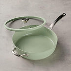 Circulon Halo with LaserDefense Ceramic Nonstick Saute Pan with Helper Handle and Lid, Made without PFAS, Compatible with All Stovetops, Dishwasher and Oven Safe, 5 Quart Multipurpose Pan - Sage