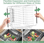 Fanbsy Dish Drying Rack in Sink, Extendable Stainless Steel Dish Drainers for Kitchen Counter, Anti-Rust Dish Dryer Rack with Utensil & Cup Holders, for Inside Sink, Over The Sink