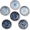 Eisinly Dipping Bowls, Soy Sauce Dish Ceramic, 3 OZ Small Serving Bowls for Side Dishes Vintage Blue Stylish Design, Set of 6 Mini Appetizer Plates for Condiment Sushi Ketchup BBQ Party, 4 Inch
